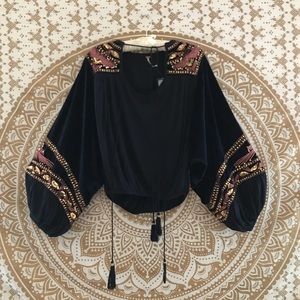 Navy Blue Bell Sleeve Top, Size XS